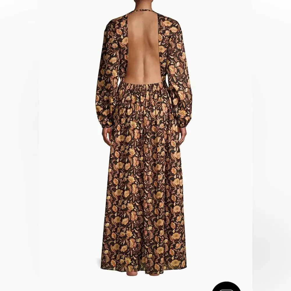 Matteau Puff Sleeve Open Back Orange Floral Maxi Dress - Picture 8 of 13